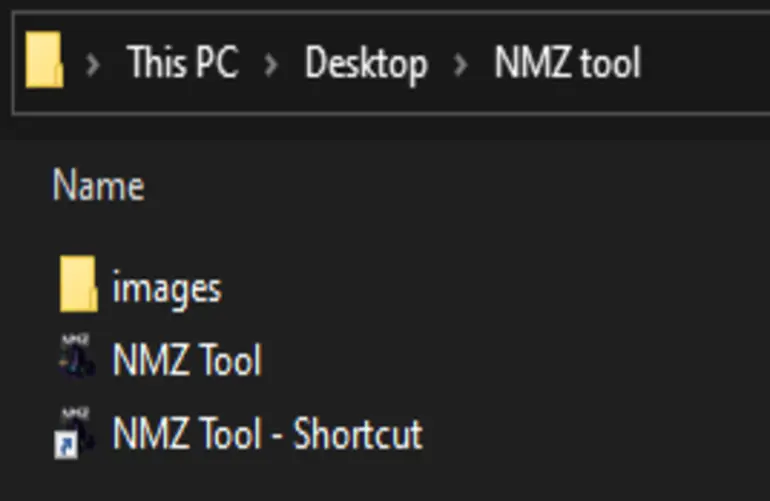 Folder layout showing images folder next to NMZ Tool.exe