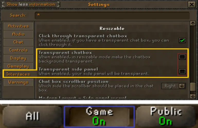 Transparent chatbox and side panel toggles off