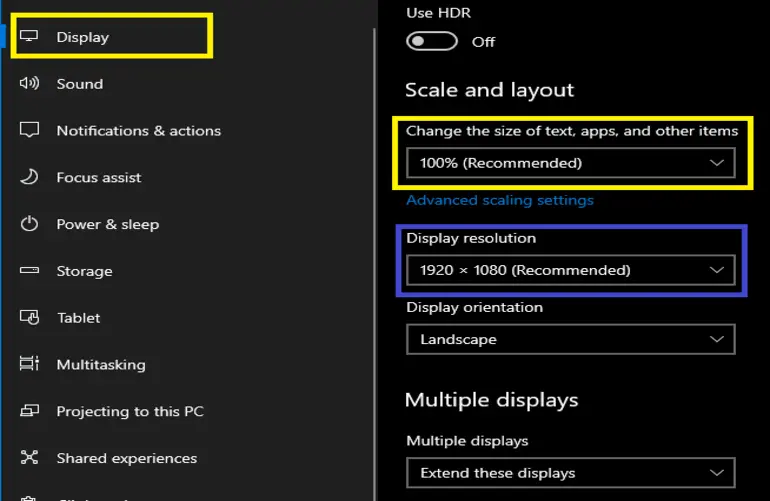 Windows Display settings — 100% scale, 1920x1080